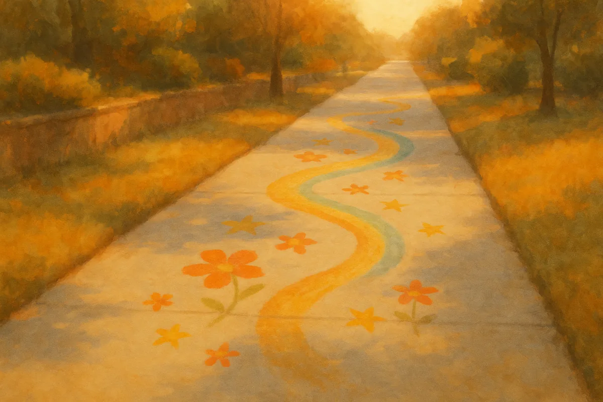 Sidewalk chalk-art trail